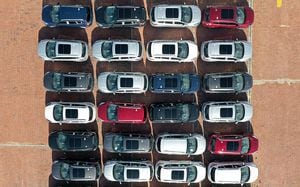 BOGOTA, COLOMBIA - APRIL 24: Cars for sale are seen on a parking lot near Bogota, on April 24, 2020. The car sales in Colombia plummet during March due to Covid-19 pandemic. (Photo by Daniel Munoz/VIEWpress via Getty Images)