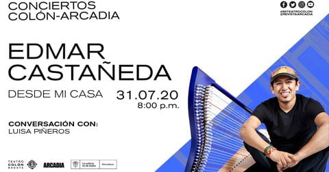 En la imagen de promoción del concierto de Edmar Castañeda, parte de la serie Colón-Arcadia, aparece el músico con su instrumento.