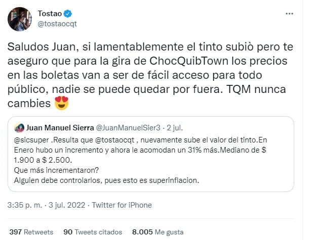 Usuario de Twitter confundió a Tostao, el músico, con Tostao', la tienda, y lo reportó ante la SIC.