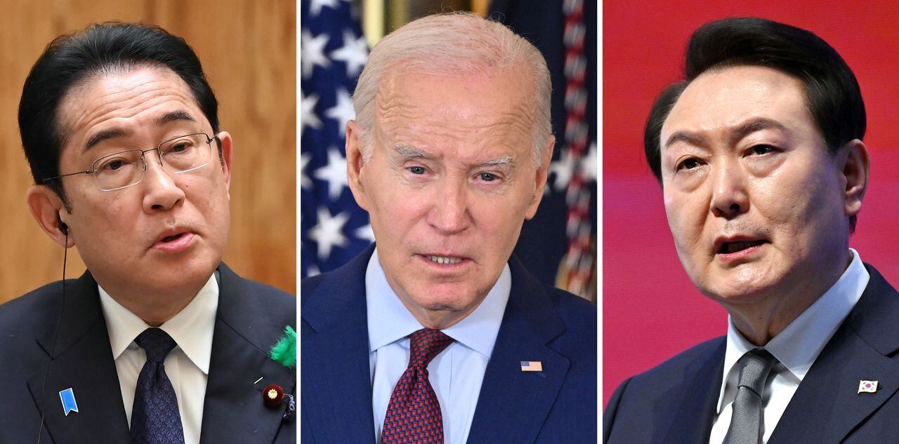 El 18 de agosto de 2023, el presidente de EE. UU., Joe Biden, anunciará una nueva cooperación en materia de seguridad en una cumbre tripartita única en su tipo con los líderes de Japón y Corea del Sur. , esperando enviar un mensaje de fuerza a China que ya ha dejado claro su descontento. (Foto por AFP)