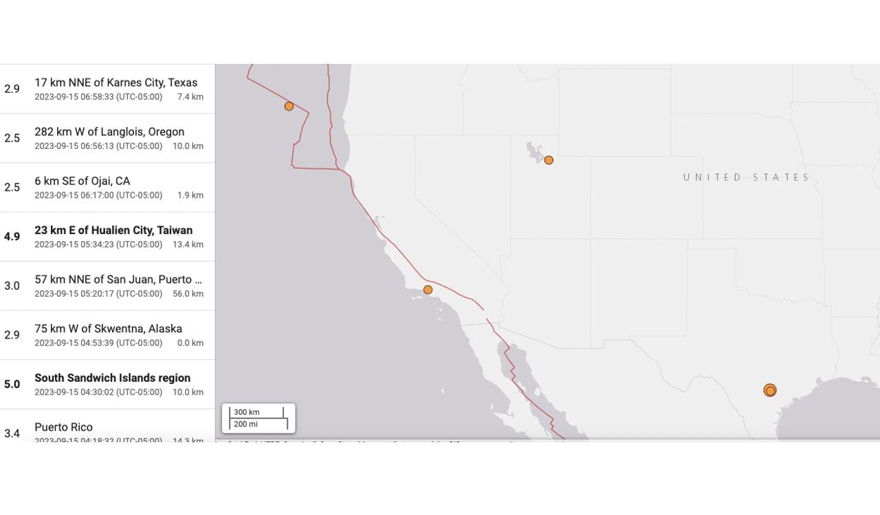 Así registró el Servicio Geológico de Estados Unidos el triple temblor del viernes 15 de septiembre de 2023