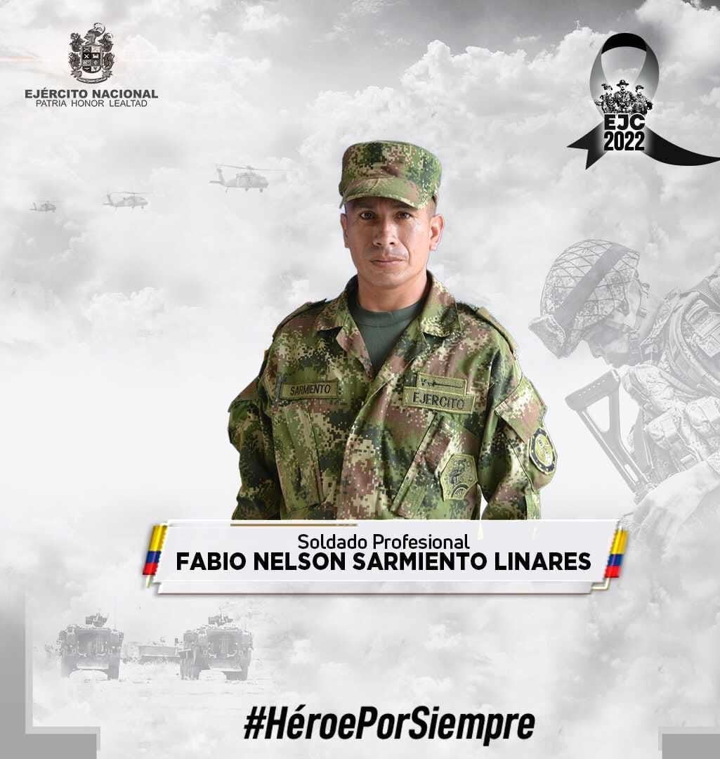 Soldado profesional muerto en combate Fabio Nelson Sarmiento. Foto: Ejército Nacional.