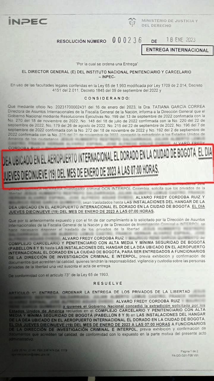Alvaro Cordoba extradition