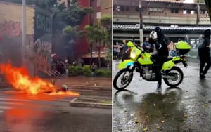 Encapuchados queman moto y se roban otra de la Policía cerca a la Universidad de Antioquia.