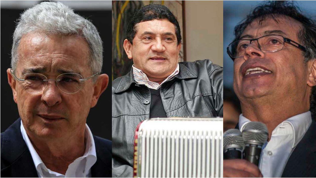El expresidente Álvaro Uribe, el cantante Poncho Zuleta y el senador Gustavo Petro