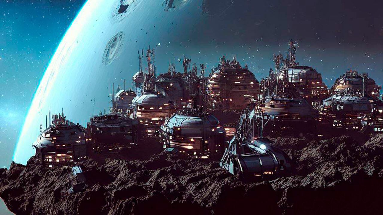 Ilustración de una colonia humana construida en un asteroide.