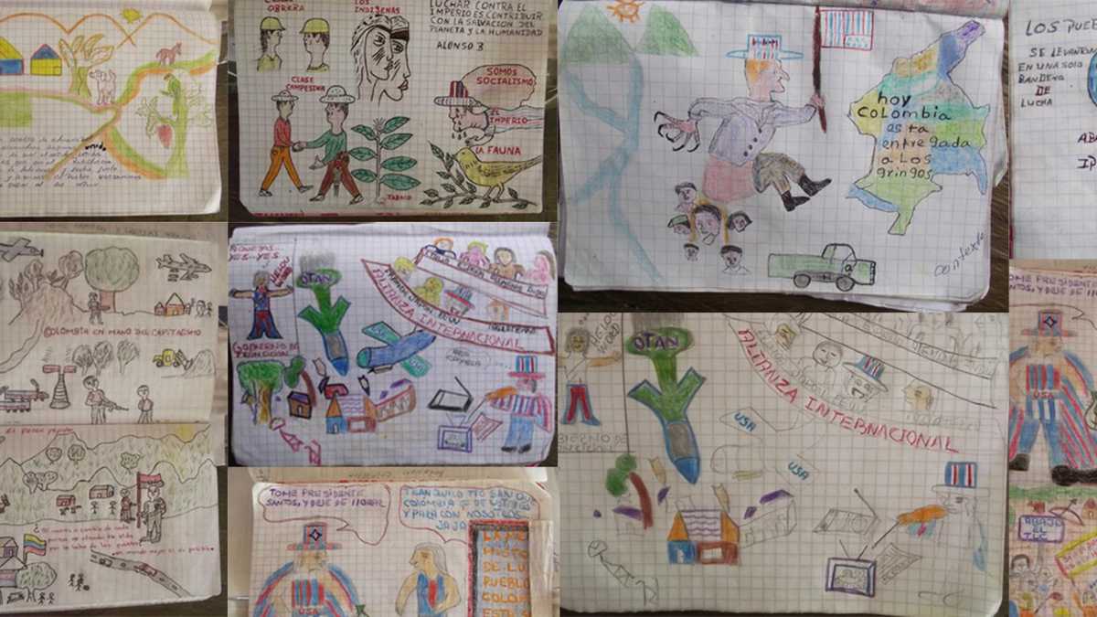 Los niños ilustran los mensajes que les trasmite el grupo guerrillero. 