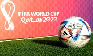 DOHA, QATAR - MARCH 30: al-Rihla, the official adidas matchball for the FIFA World Cup Qatar 2022 is pictured on March 30, 2022 in Doha, Qatar. (Photo by Alexander Hassenstein - FIFA/FIFA via Getty Images)