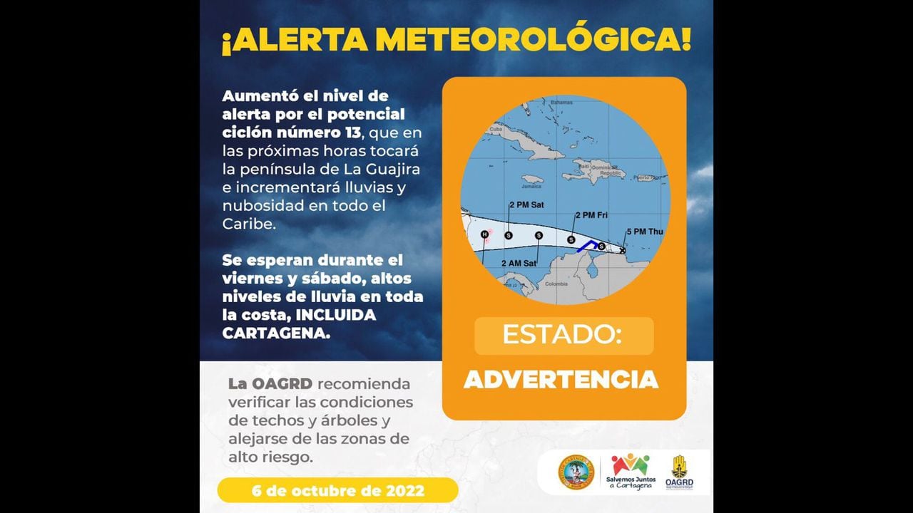 La alerta por el potencial ciclón 13 que atraviesa el Caribe, subió de nivel a "Advertencia"