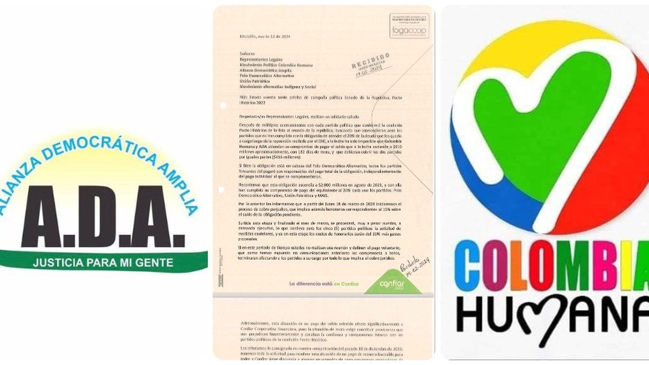 El documento de la Cooperativa que advierte la millonaria mora del Partido ADA y Colombia Humana.