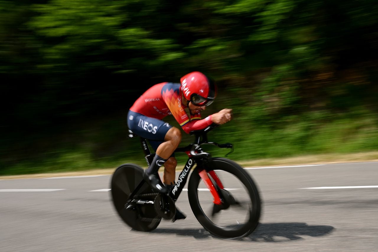 BELMONT-DE-LA-LOIRE, FRANCE - JUNE 07: Daniel Felipe Martínez of Colombia and Team INEOS Grenadiers sprints during the 75th Criterium du Dauphine 2023, Stage 4 individual time trial from Cours to Belmont-de-la-Loire 482m / #UCIWT / on June 07, 2023 in Belmont-de-la-Loire, France. (Photo by Dario Belingheri/Getty Images)