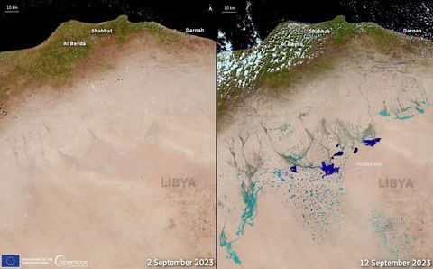 La tormenta Daniel deja lagos en el desierto visibles desde el espacio
