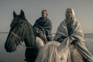 Alexander Skarsgård stars as Amleth and Anya Taylor-Joy as Olga in director Robert Eggers’ Viking epic THE NORTHMAN, a Focus Features release.