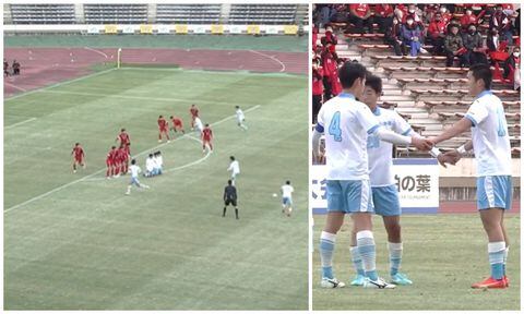 Jugada de  Takagawa Gakuen en el fútbol de Japón.