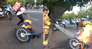Conductor le prendió fuego a su moto para evitar un comparendo en Medellín.