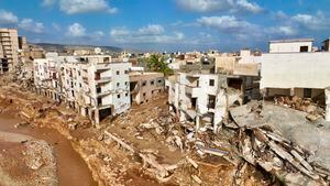 Una vista general de la ciudad de Derna, Libia, el martes 12 de septiembre de 2023, luego de que la tormenta Daniel causó inundaciones devastadores en el país. (AP Foto/Jamal Alkomaty)