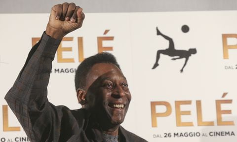 FILE - Brazilian soccer legend Edson Arantes Do Nascimiento better known as 'Pele', gestures during a photocall of the movie 'Pele', in Milan, Italy, Wednesday, May 25, 2016. Pelé, the Brazilian king of soccer who won a record three World Cups and became one of the most commanding sports figures of the last century, died in Sao Paulo on Thursday, Dec. 29, 2022. He was 82. (AP/Luca Bruno, File)