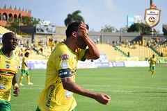 Christian Marrugo, mediocampista del Real Cartagena, celebra su gol contra Bogotá FC por la fecha 5 del Torneo I-2024.