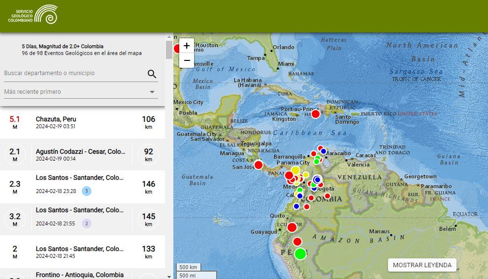 El SGC monitorea la actividad sísmica en Colombia y países fronterizos.