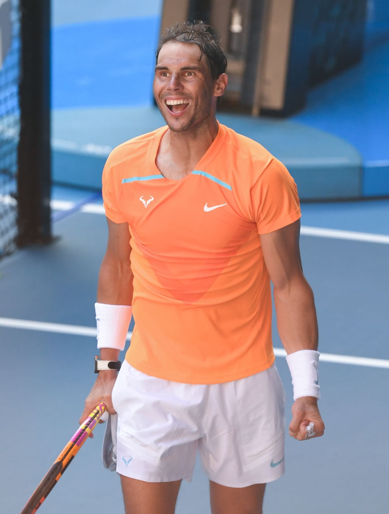 MELBOURNE, AUSTRALIA - JANUARY 16: Rafael Nadal of Spain celebrates match point in his round one singles match against Jack Draper of Great Britain during day one of the 2023 Australian Open at Melbourne Park on January 16, 2023 in Melbourne, Australia.  (Photo by James D. Morgan/Getty Images)
