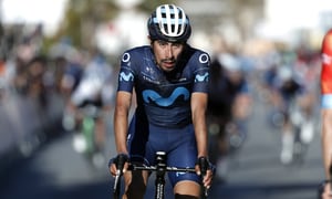 OTURA, SPAIN - FEBRUARY 18: Ivan Ramiro Sosa Cuervo of Colombia and Movistar Team reacts after cross the finishing line during the 68th Vuelta A Andalucia - Ruta Del Sol 2022 - Stage 3 a 153,2km stage from Lucena to Otura / #68RdS / on February 18, 2022 in Otura, Spain. (Photo by Bas Czerwinski/Getty Images)