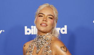 Colombian singer Karol G attends the 2024 Billboard Women in Music Awards at the YouTube theatre in Inglewood, California, March 6, 2024. (Photo by Michael Tran / AFP)