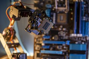 Industrial Robotic Manipulator End Effector Holding CPU Chip