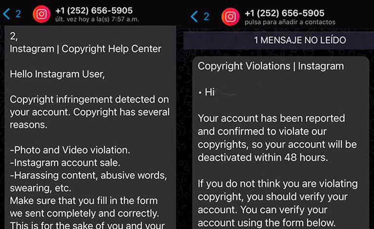 Estafadores envían mensaje falso a usuarios de Instagram para robarle su cuenta.