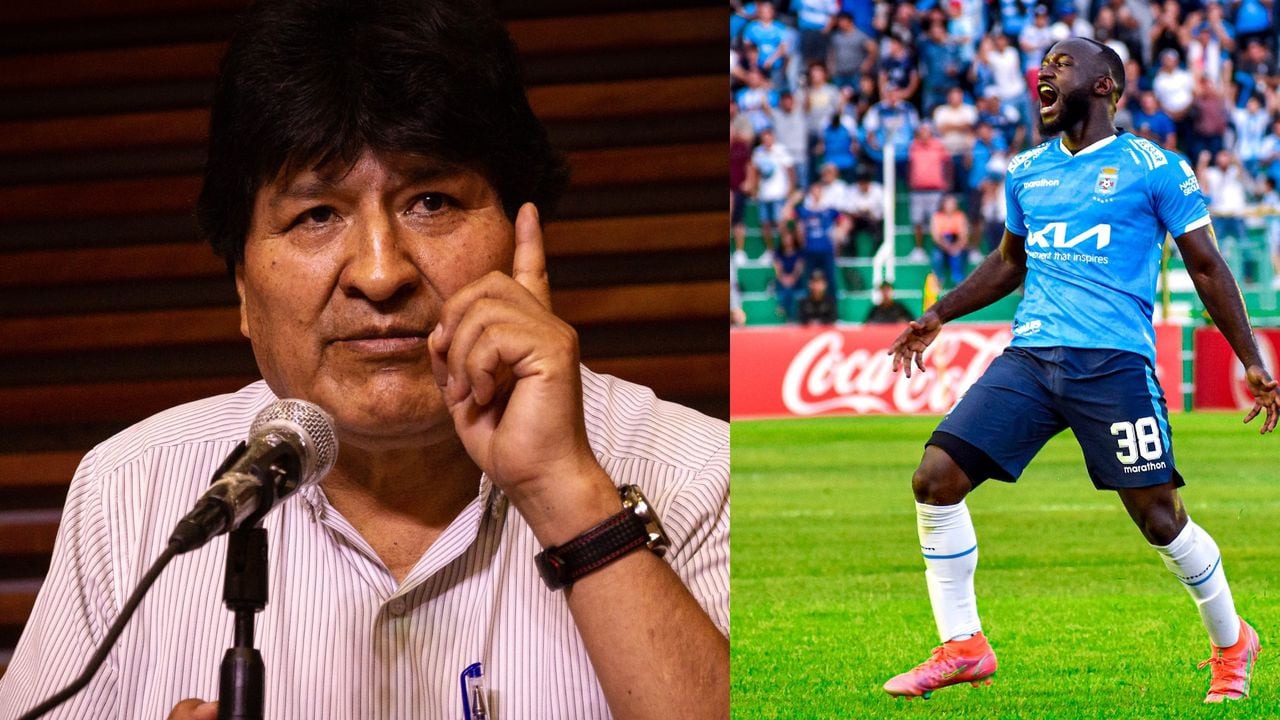 Evo Morales, expresidente de Bolivia y dueño del Atlético Palmaflor y Luis Sinisterra, jugador del Blooming.