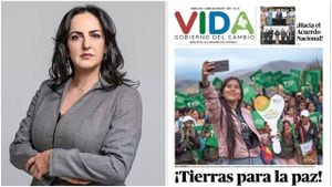 María Fernanda Cabal y ejemplar del periódico 'Vida' del Gobierno Petro.