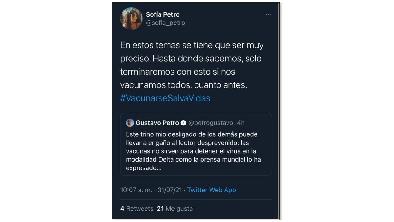 El trino crítico de la hija de Gustavo Petro contra su padre que borró de Twitter.