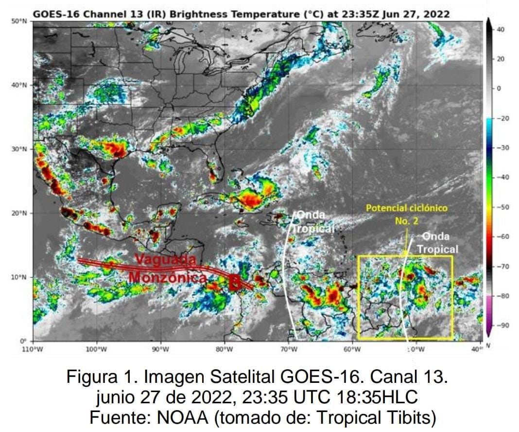 Ingreso de la tormenta a la cuenca colombiana en horas de la tarde del día martes 28 de junio de 2022.