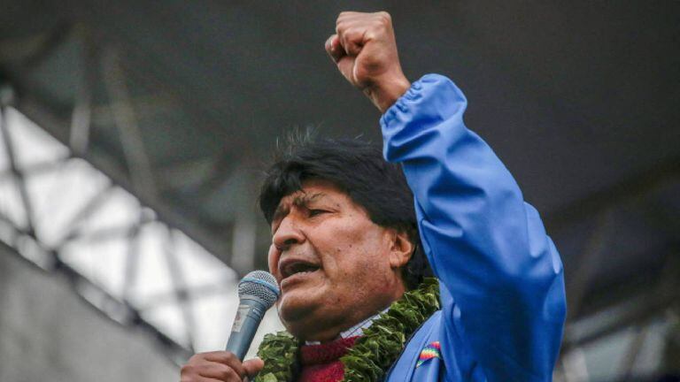Foto de archivo: El expresidente boliviano, Evo Morales, habla durante un mitin en La Paz.