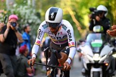 PERUGIA, ITALY - MAY 10: Daniel Martinez of Colombia and Team BORA - hansgrohe sprints during the 107th Giro d'Italia 2024, Stage 7 a 40,6km individual time trial stage from Foligno to Perugia 472m / #UCIWT /  on May 10, 2024 in Perugia, Italy.  (Photo by Dario Belingheri/Getty Images)