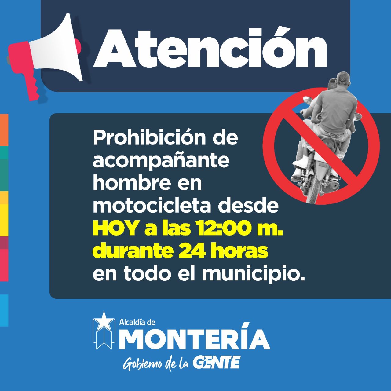 Prohibición de motos con parrillero por paro armado del Clan del Golfo en Montería