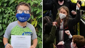 El niño activista colombiano pudo hablar y abrazarse con Greta Thunberg, quien le pidió mantenerse fuerte en su lucha por el planeta.