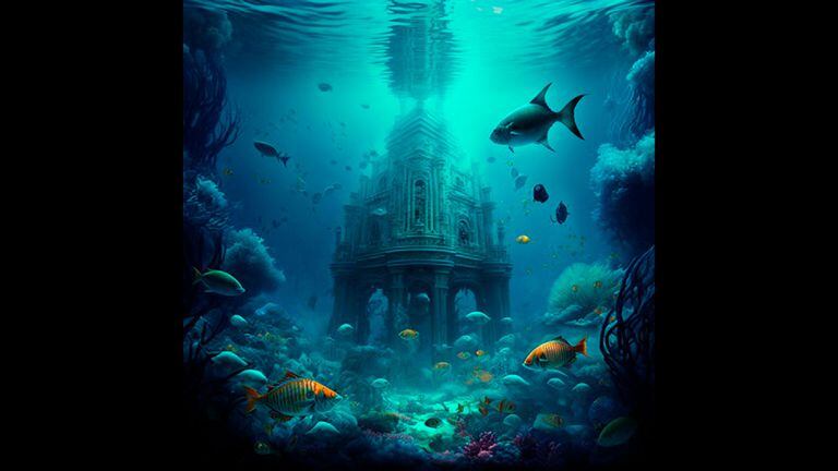Una IA imagina un mundo submarino, con edificios bajo el agua.