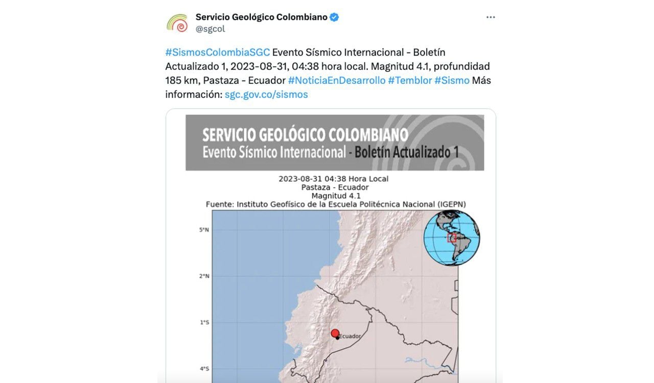 Temblor en Ecuador de 4.1 grados en la escala de Richter