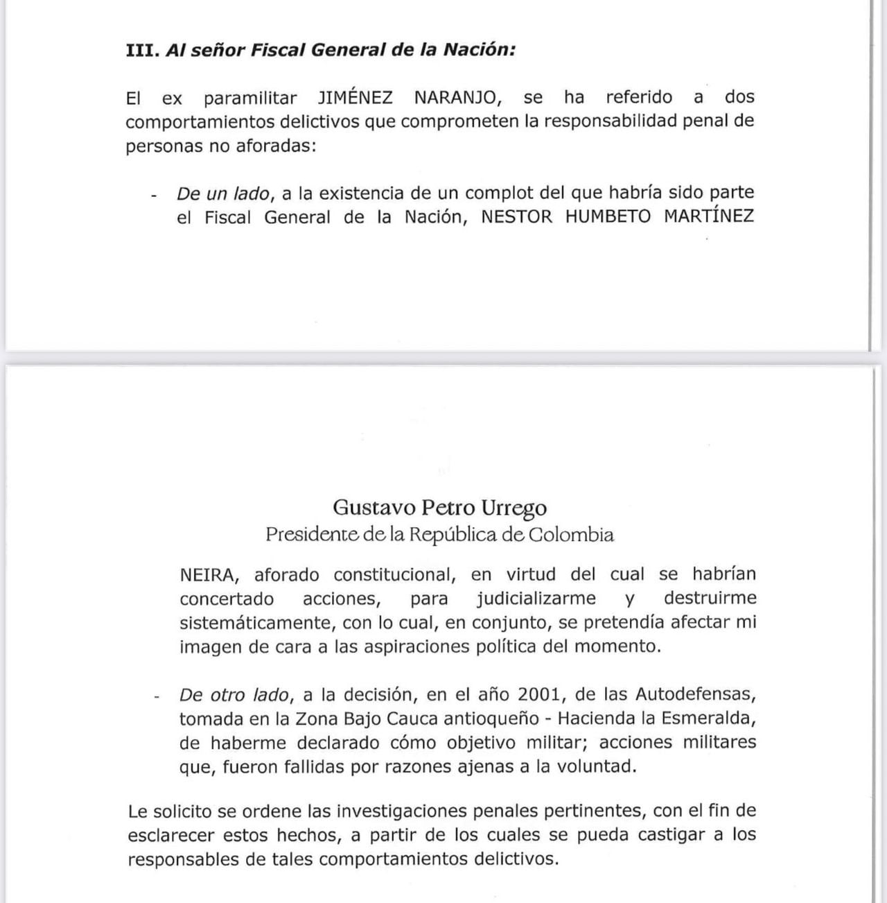 Carta presidente Gustavo Petro