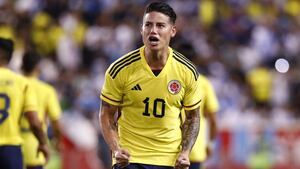 Colombia’s James Rodriguez (10) celebrates his goal during the international friendly football match between Colombia and Guatemala at Red Bull Arena in Harrison, New Jersey, on September 24, 2022.
AFP/Andres Kudacki