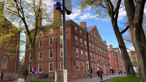 Campus Universidad de Harvard y escultura de John Harvard.