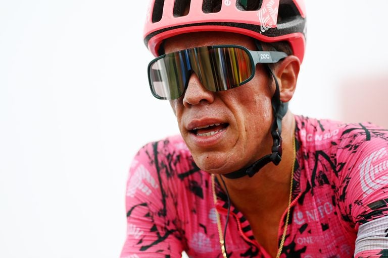 COLLÁU FANCUAYA, SPAIN - AUGUST 27: Rigoberto Uran Uran of Colombia and Team EF Education - Easypost crosses the finish line during the 77th Tour of Spain 2022, Stage 8 a 153,4km stage from Pola de Laviana to Colláu Fancuaya 1084m / #LaVuelta22 / #WorldTour / on August 27, 2022 in Colláu Fancuaya, Spain. (Photo by Tim de Waele/Getty Images)