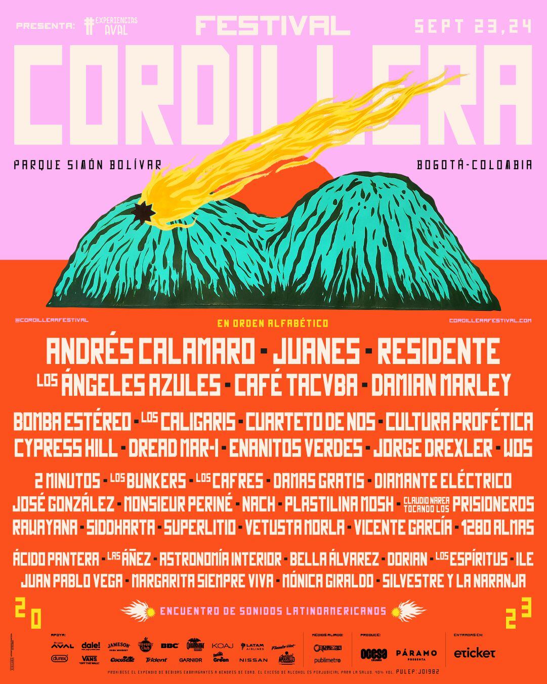 La segunda edición trae a Residente, Andrés Calamaro, Juanes, Damian Marley, Los Ángeles Azules, Cypress Hill, Café Tacvba, Los Bunkers, Enanitos Verdes, Los Caligaris, WOS, Jorge Drexler, Vetusta Morla, Plastilina Mosh, Bomba Estéreo, Cuarteto de Nos y muchas más leyendas, que se presentarán el 23 y 24 de septiembre en el Parque Simón Bolívar de Bogotá.