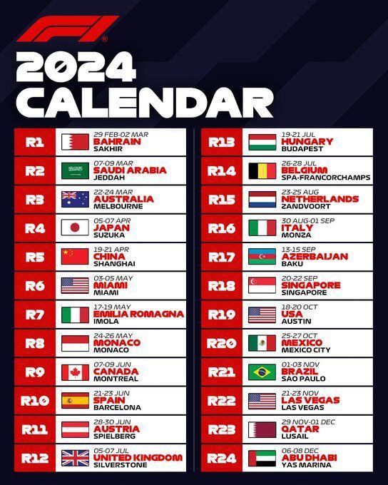 Formula 1 has presented its calendar for the 2024 season.