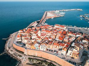 Aerial photograph made in the city of Termoli in the Molise region of Italy. Photograph made in March 2022 on stilts