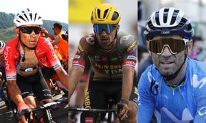 Nairo Quintana, Primoz Roglic y Alejandro Valverde .