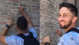 El turista escribió su nombre y el de su novia en uno de los muros.