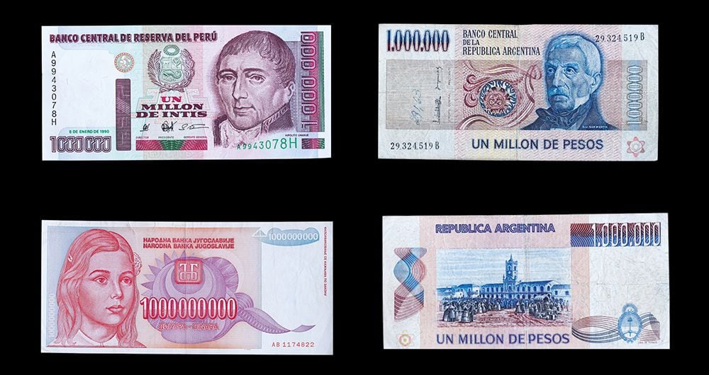   Estos son algunos de los billetes de mayor denominación que forman parte de la colección de Freddy Castro, gerente de la Banca de Oportunidades.