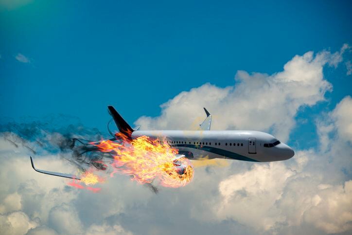 avión en llamas