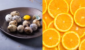 El huevo de codorniz y la naranja en jugo aportan vitamina A al cuerpo.